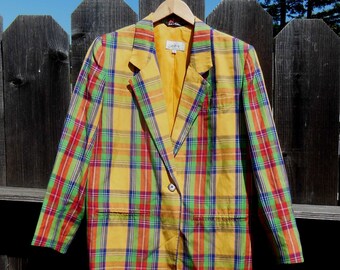 yellow plaid skirt and blazer vintage