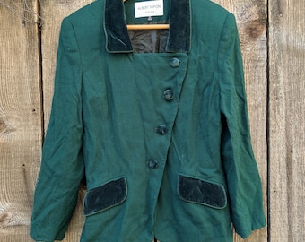 80s Vintage Wool Albert Nipon Suit Skirt Jacket Set Forest