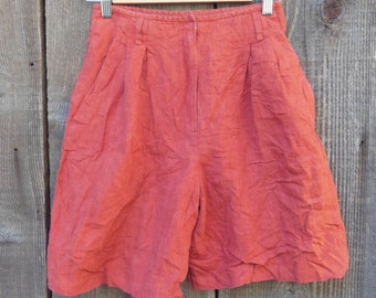 80s vintage linen rust shorts / cloth Liz Claiborne pleated preppy booty bermuda / summer spring garden party high waist boho hipster / 6 S