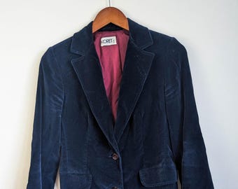 80s Vintage Velvet Blazer: Koret Midnight Blue Satin Lined (M-L)