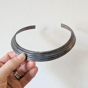 70s vintage sterling silver ribbed choker necklace / thick bib collar 925 / southwest artisan made boho bohemian hippie bold statement glam