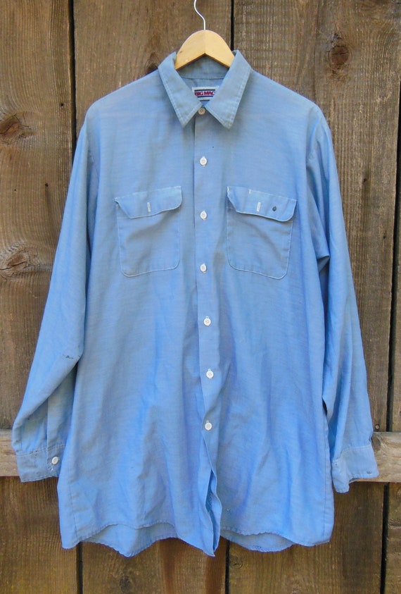 70s vintage blue workwear shirt button up / thrash