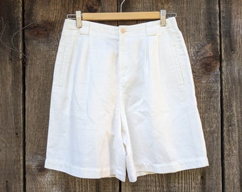 Short en lin blanc vintage des années 90 / Liz Claiborne mélange de coton taille haute plissée / Summer yacht club BCBG hipster minimaliste classique 8