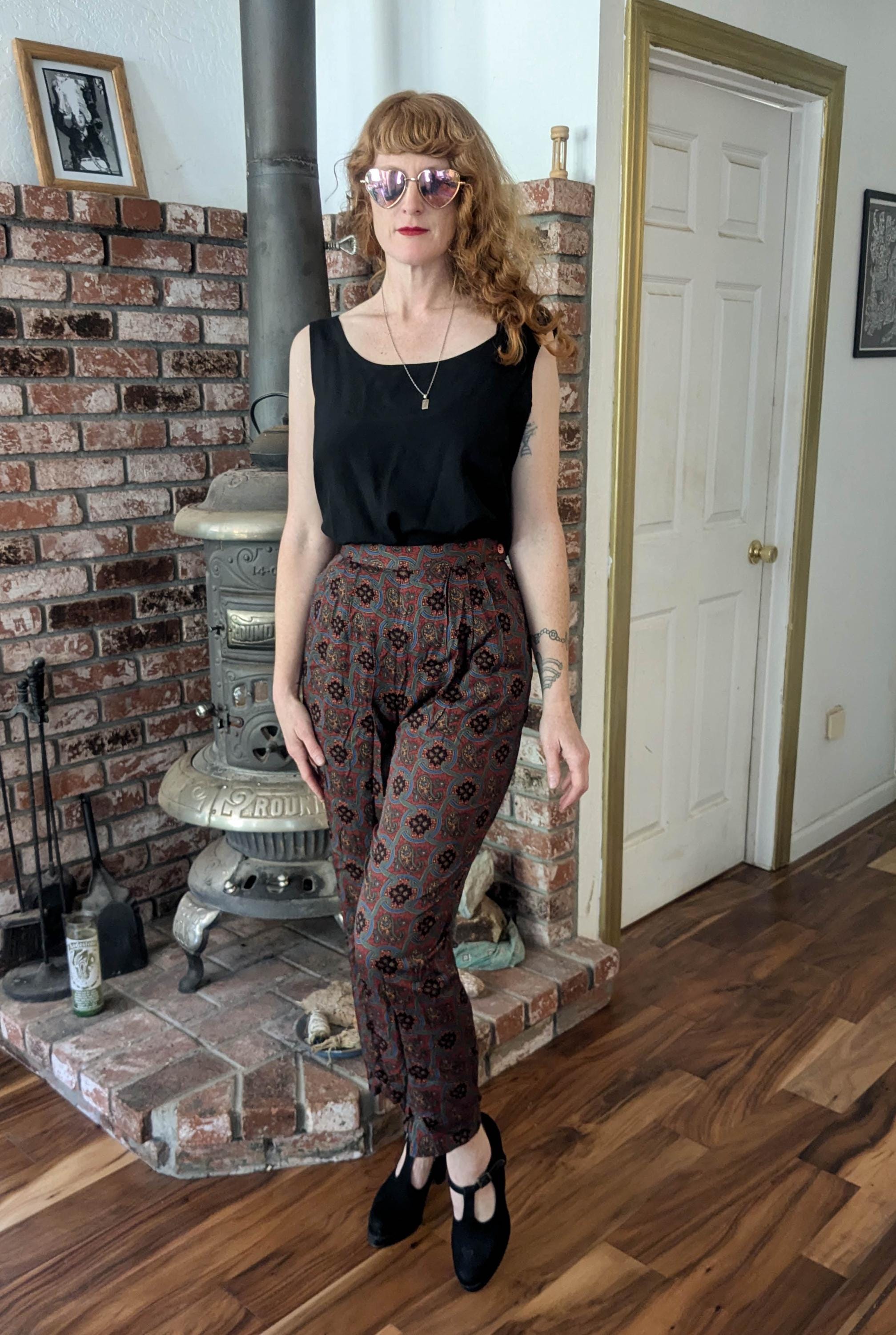 90s Vintage Baroque Tapestry Slacks Pants 10 M / Rayon Liz