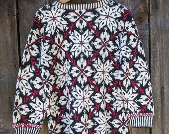 90s Vintage Snowflake Sweater / Cotton Linen Jones New York