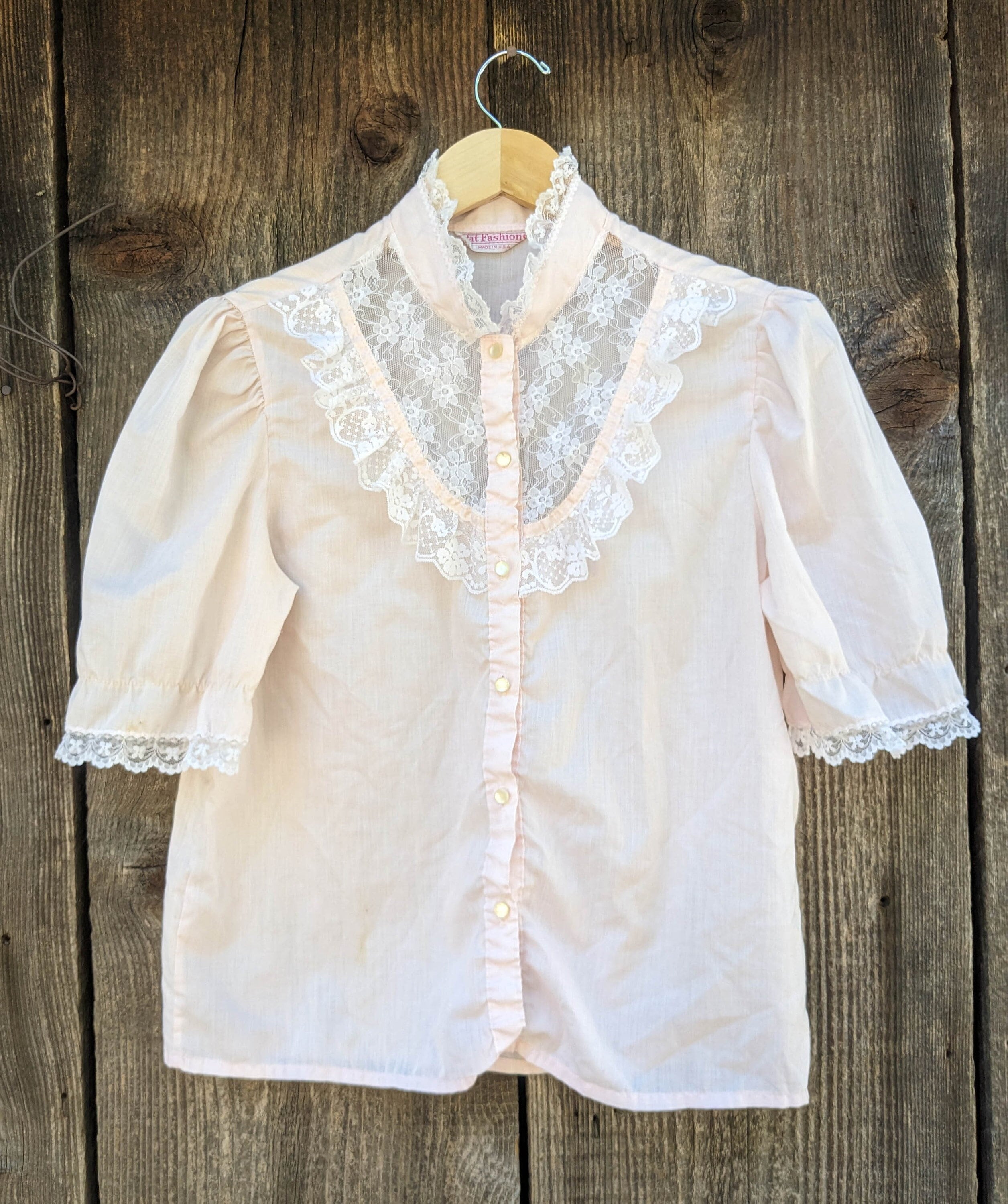 70s Vintage Pink Lace Blouse / Victorian Lolita Button up Shirt