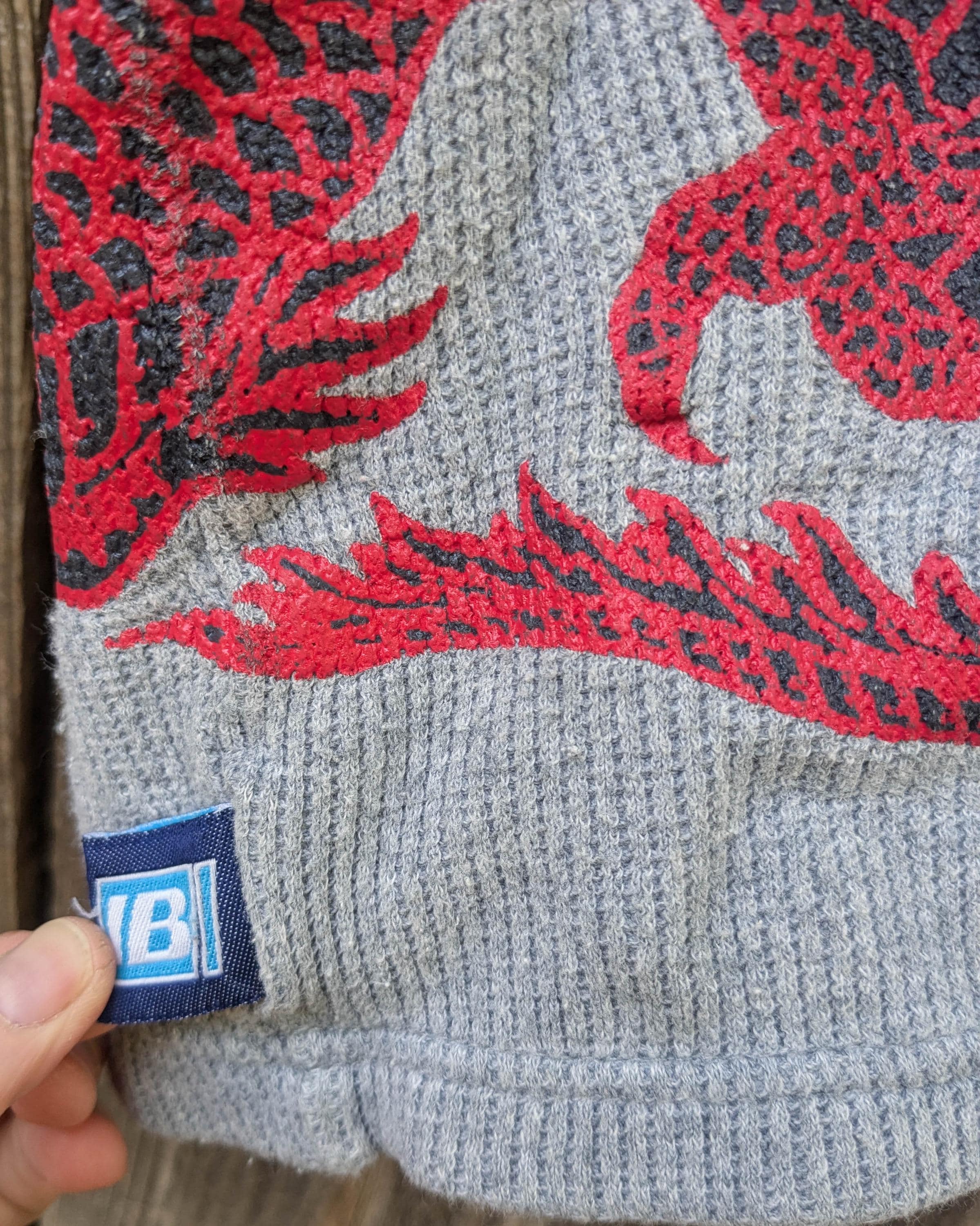 00s Vintage Y2K Flame Thermal ICEBOX / Gray Ribbed Cotton XL