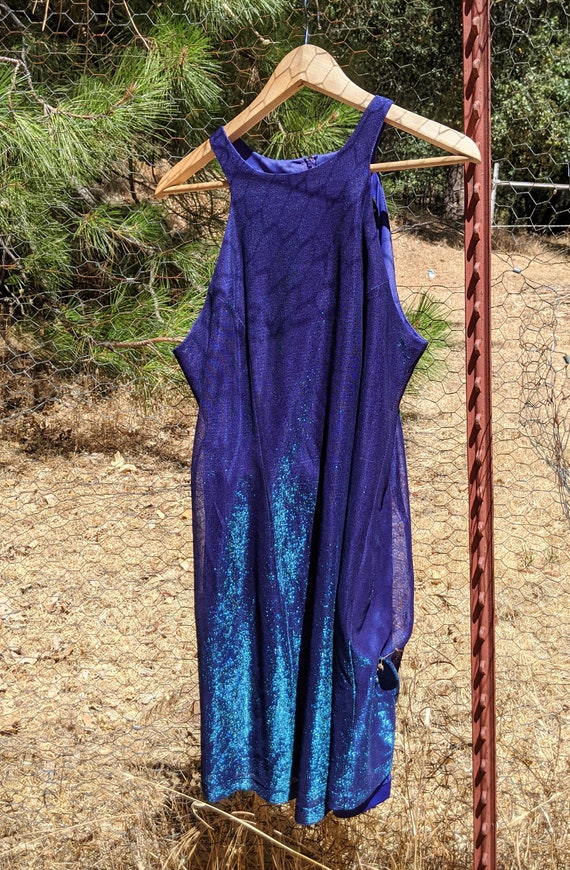 90s vintage metallic dress / blue sparkle glam ra… - image 5