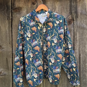 Blouson aviateur équestre vintage des années 90 / manteau d'été en coton vert doré zippé léger / line up hipster rocker preppy pour le sport L image 1