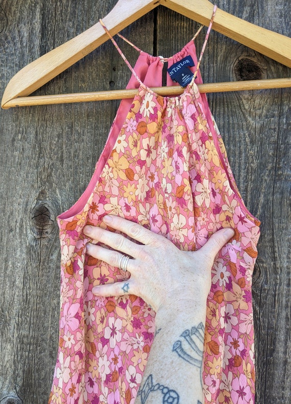 90s Vintage Y2K Pink Silk Summer Dress / Coquette Halter Neckline Floral  Ruffle Sundress / Preppy Garden Tea Cocktail Party Ann Taylor 2 S - Etsy