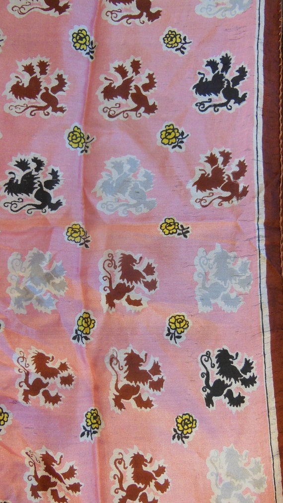 1920s vintage antique silk scarf / pink brown yel… - image 3