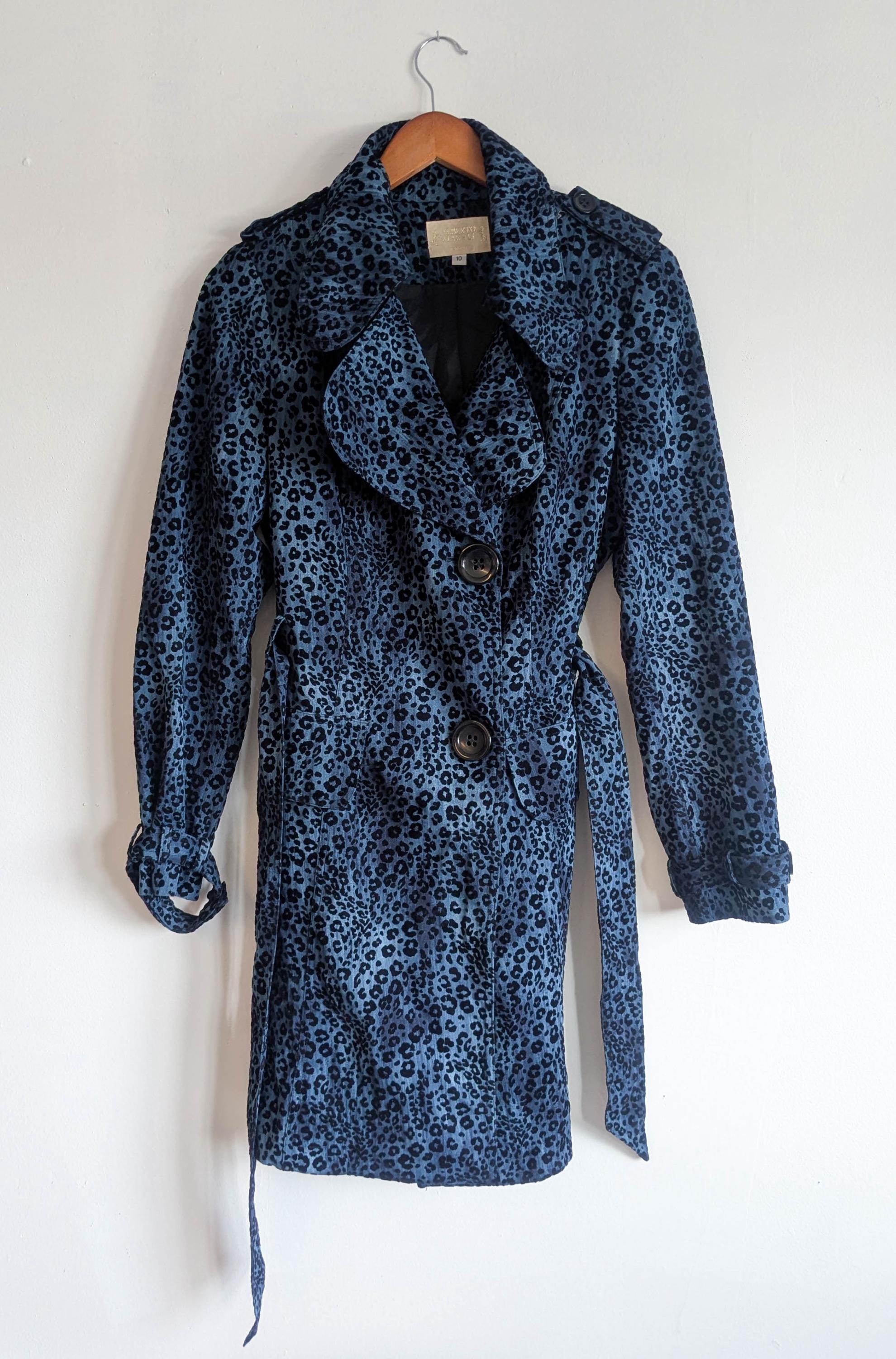 ジャケット・アウター 1990s Vintage Super Long Design Coat 90s Vintage Blue Leopard Print Trench Coat - Alberto Makali Y2K - Etsy