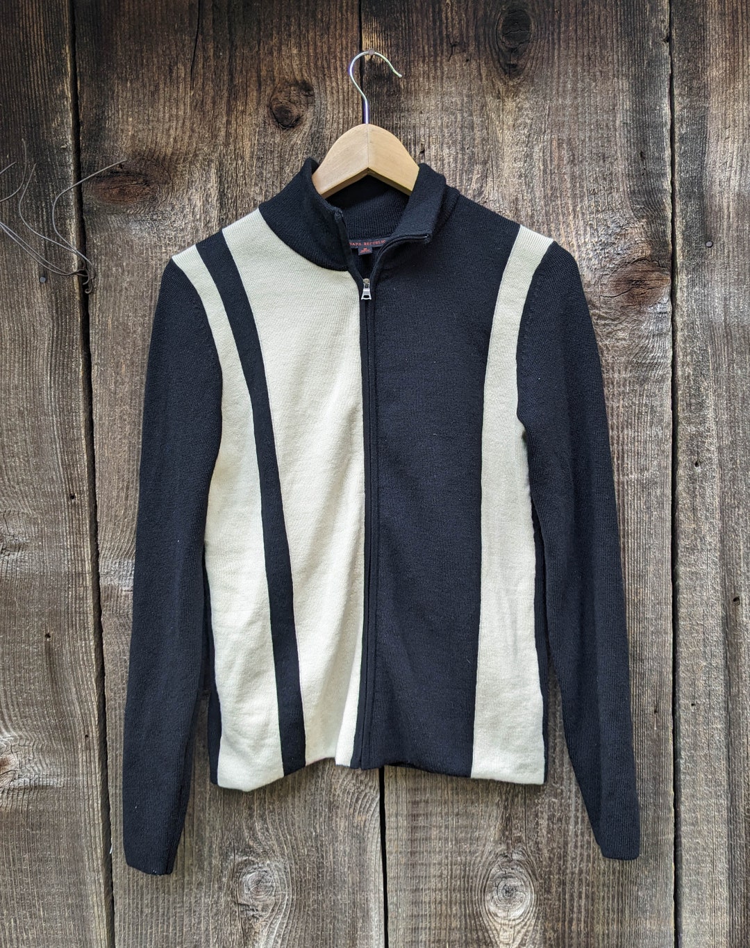 90s Vintage Merino Wool Black White Sweater M / Banana Republic 