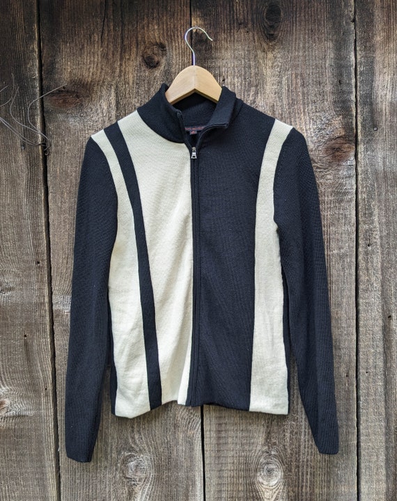 90s vintage merino wool black white sweater M / Ba