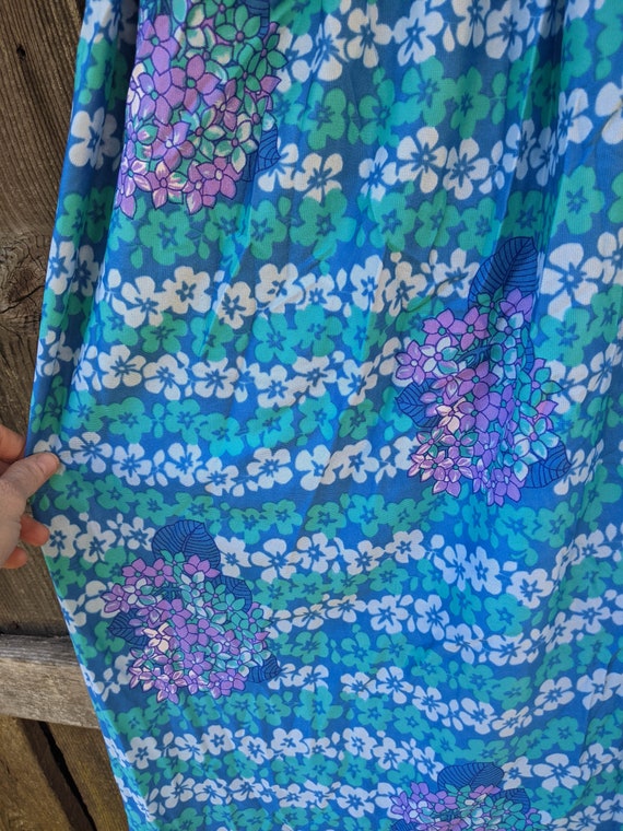 60s vintage maxi dress / floral blue green nylon … - image 3