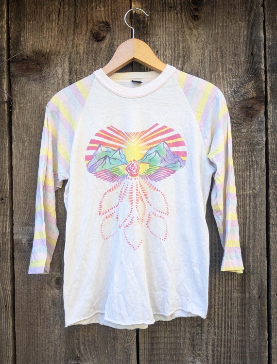 70s Vintage Raglan Shirt Summer of Love Hippie Mandala Boho Boho