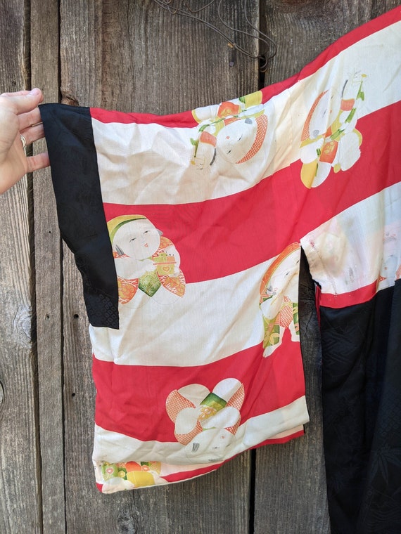 40s vintage silk kimono top / Chinese baby print b