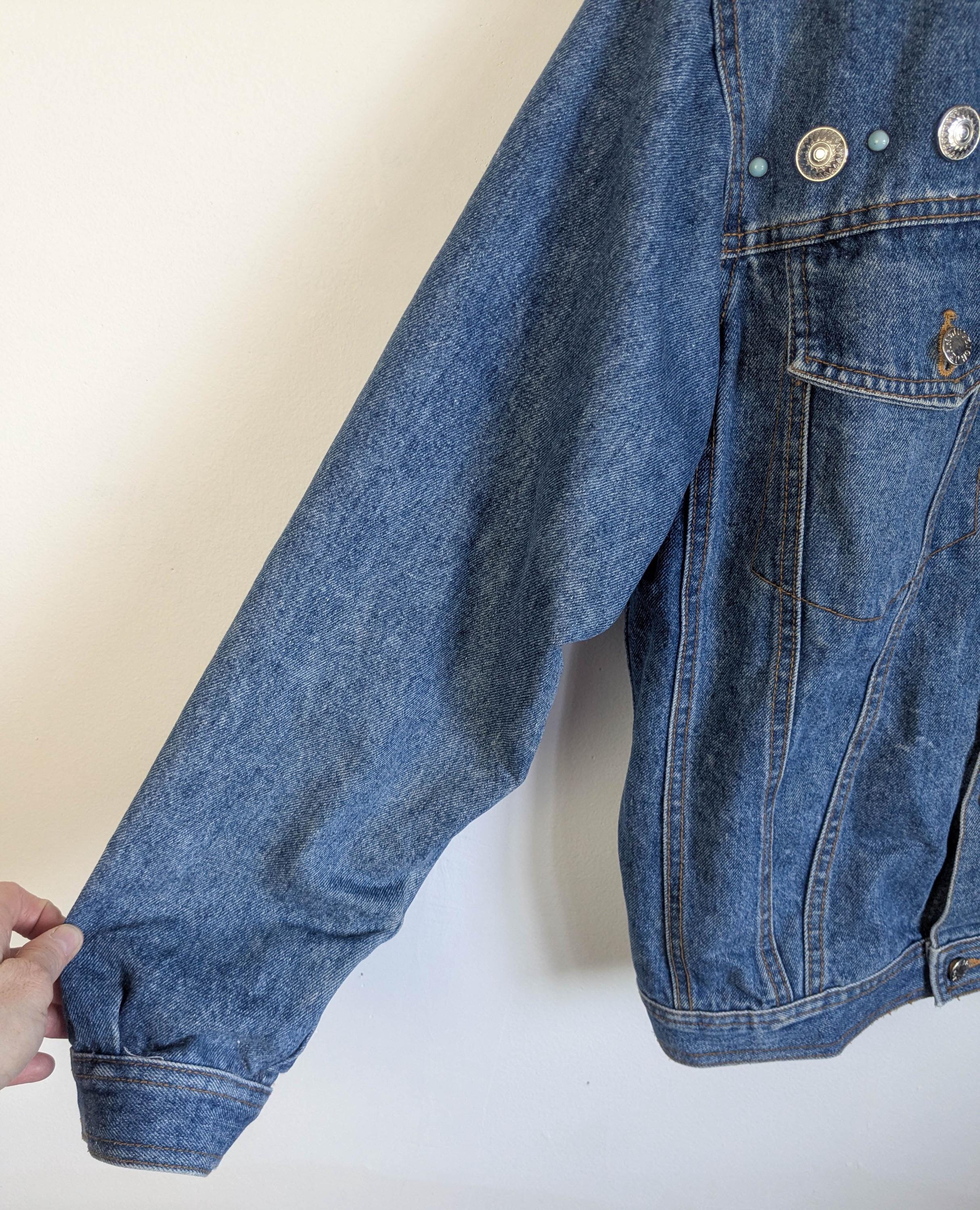 80s Vintage Studded Denim Jacket: Silver Concho Western Wear (M 