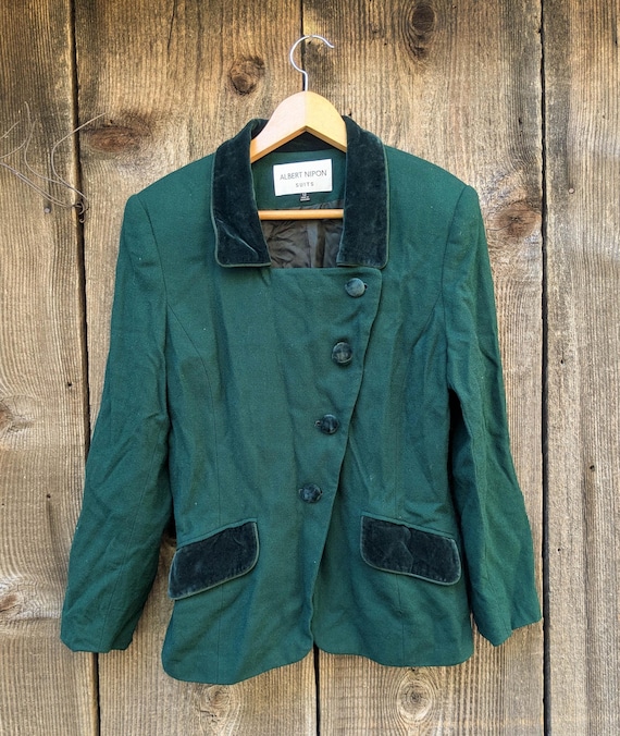 80s vintage wool Albert Nipon suit skirt jacket s… - image 1