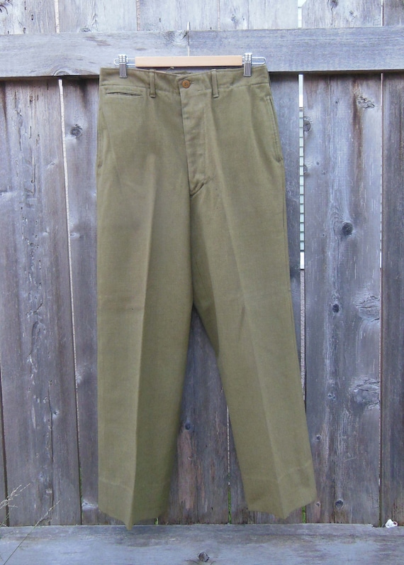 40s vintage green wool army pants / WWII WW2 milit