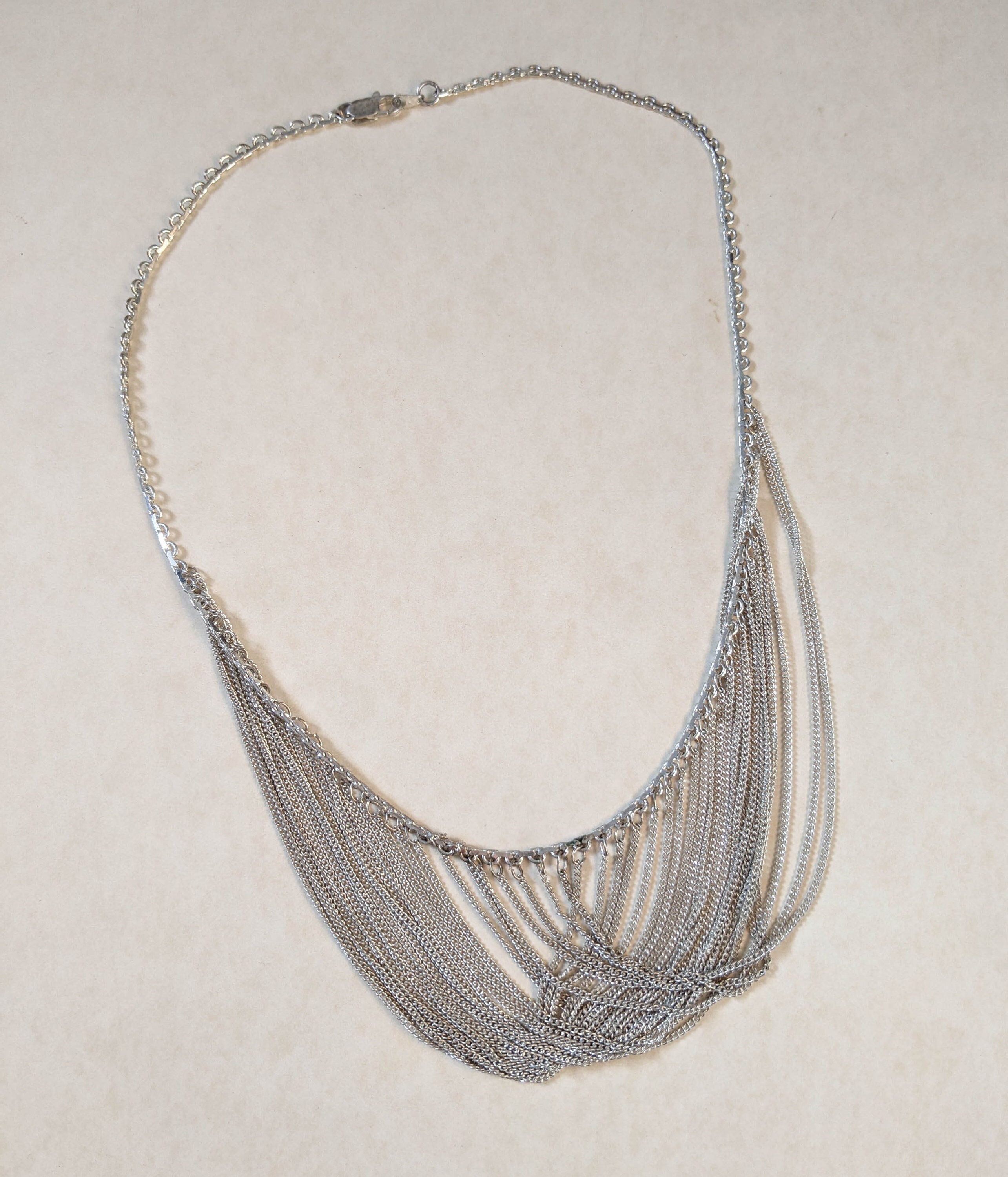 80s Vintage Silver Drape Chain Bib Necklace / Multistrand 80s Vintage Silver Drape Chain Bib Necklace / Multistrand