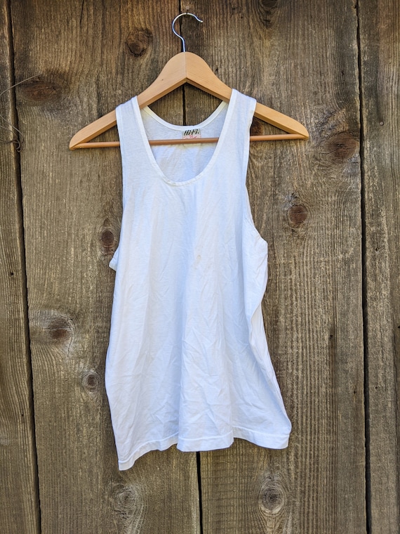 80s vintage plain white muscle tank t shirt / HiF… - image 1