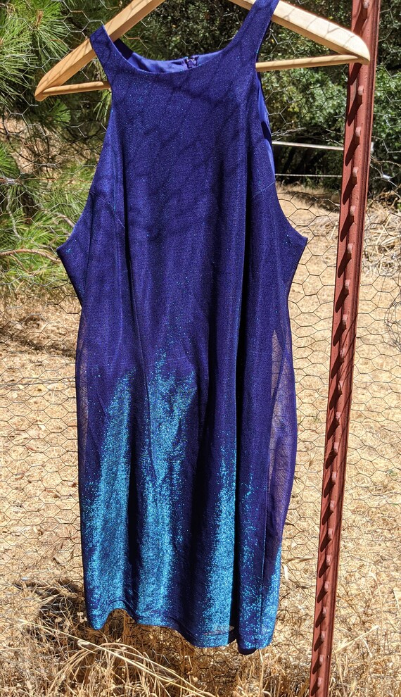 90s vintage metallic dress / blue sparkle glam ra… - image 6
