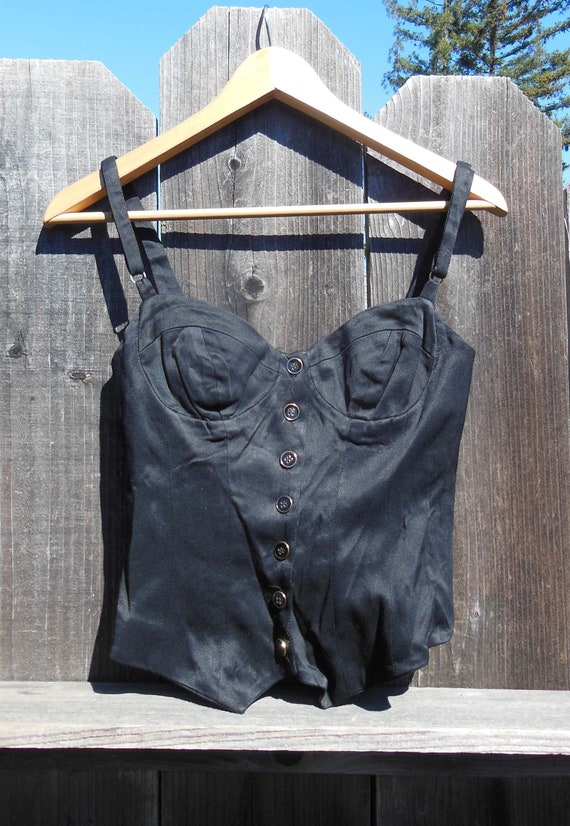 90s Vintage Bebe Corset Tank Top Bustier Black Rayon Sexy Etsy