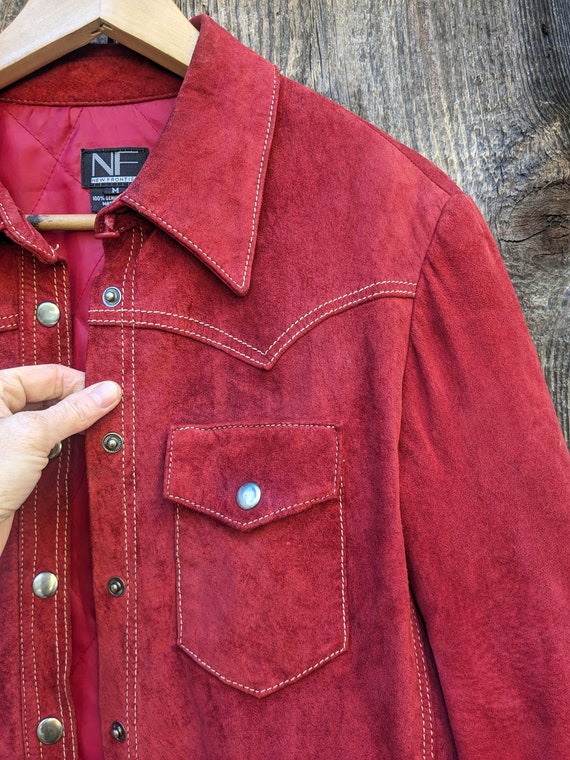 90s vintage Y2K brick suede jacket coat / rust re… - image 7