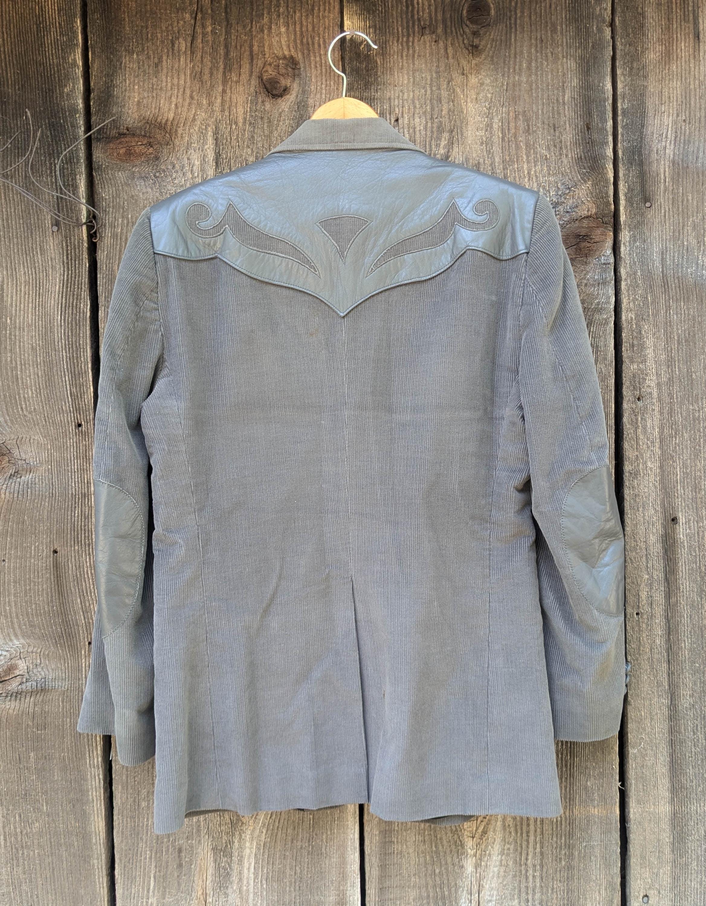 Blazer vintage Pioneer Wear en cuir et velours côtelé : veste western