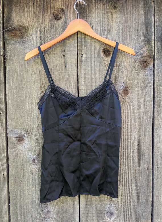 00s vintage black silk camisole top S / Moda Inte… - image 1