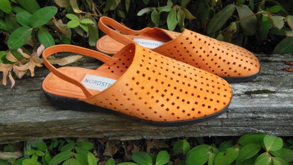 90s vintage orange suede mules / perforated sandal