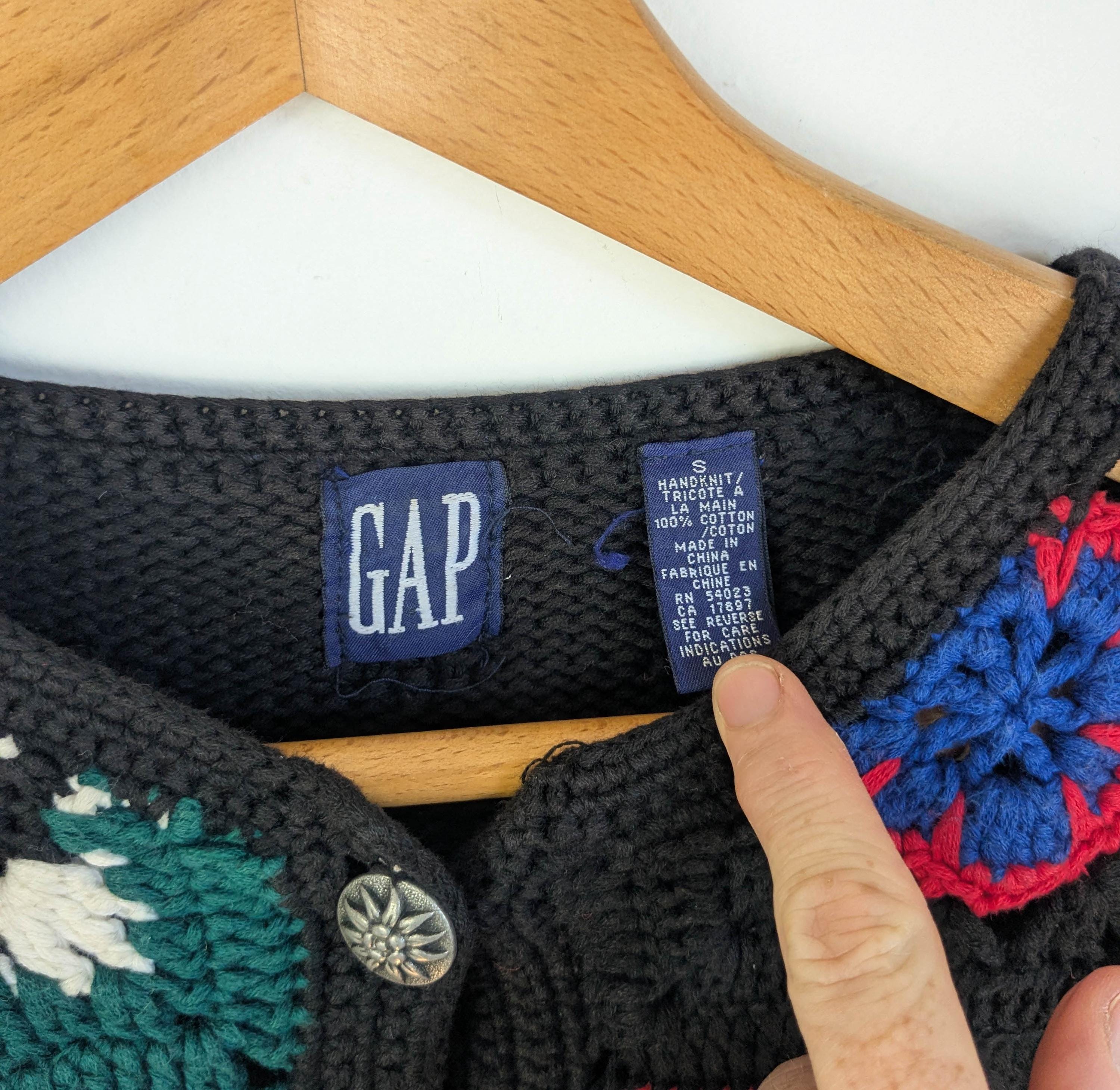 Vintage 90s Gap Granny Square Cardigan / Afghan Patchwork Sweater 