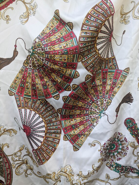 70s vintage silk twill fan scarf / large fan prin… - image 6