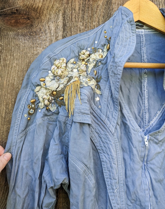 80s Vintage IFF Denim Jumpsuit Bedazzled Embellished