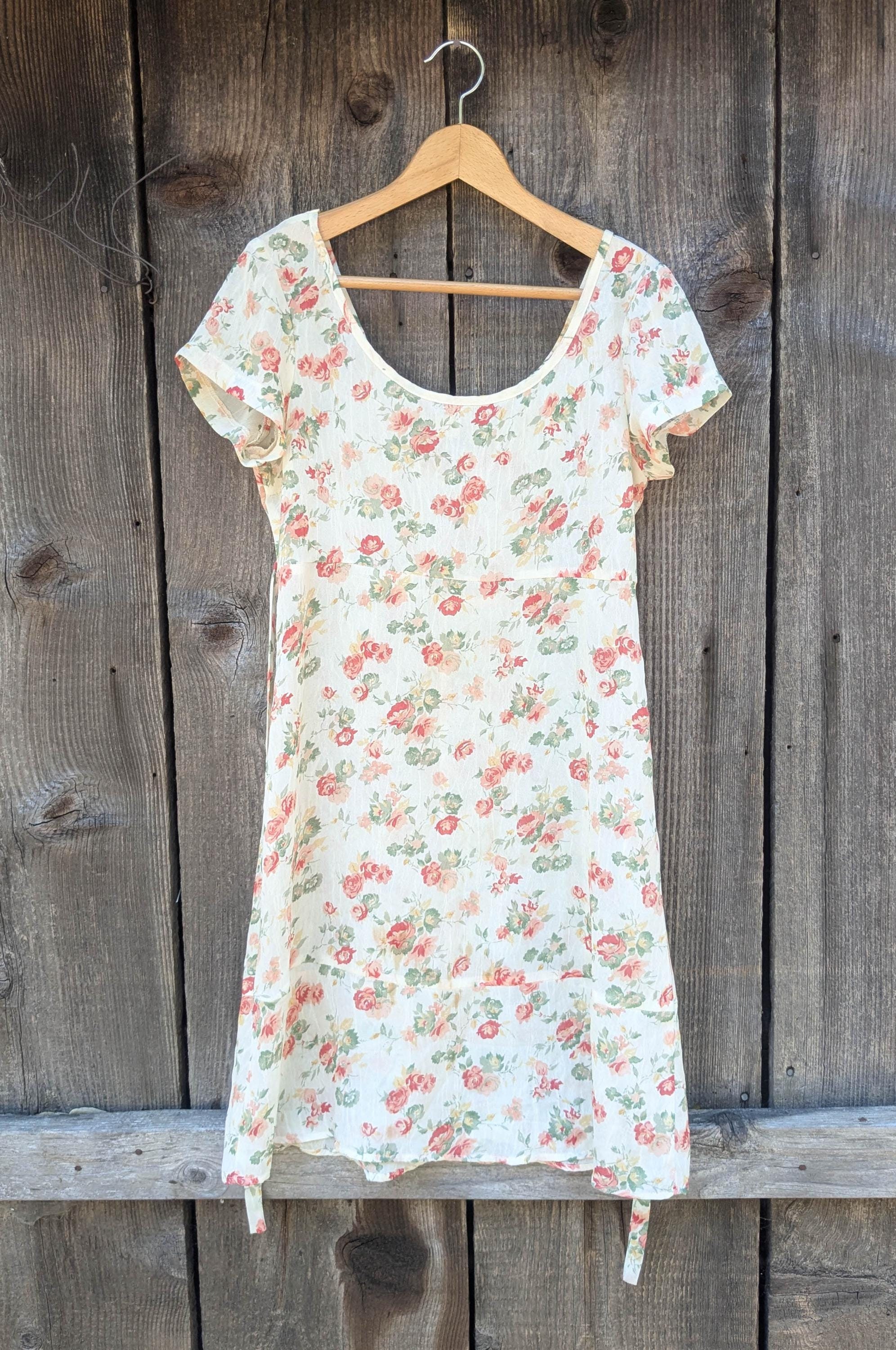 90s floral babydoll dress 90s Style Ruffled Square Neck Lined Floral Print Babydoll Dress XL main image 1