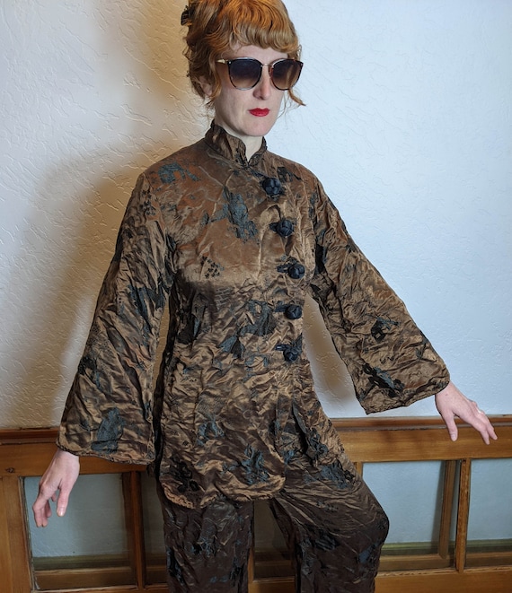 40s vintage silk kimono set / jacket pants two pie