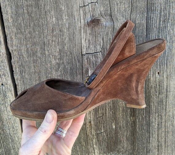 50s vintage brown suede wedge sandals / platform … - image 5