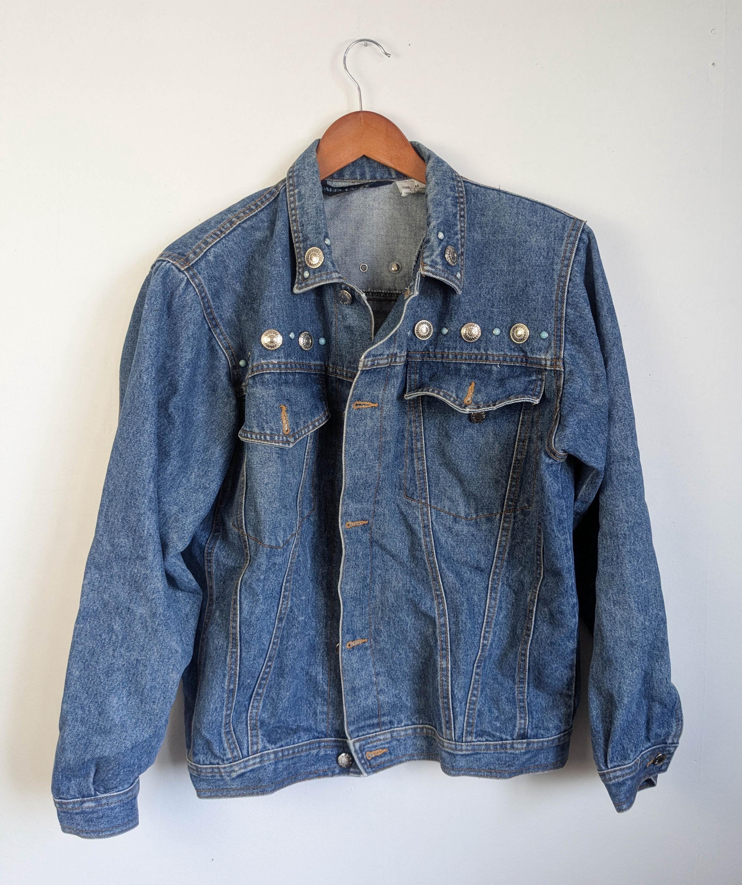 80s Vintage Studded Denim Jacket: Silver Concho Western Wear