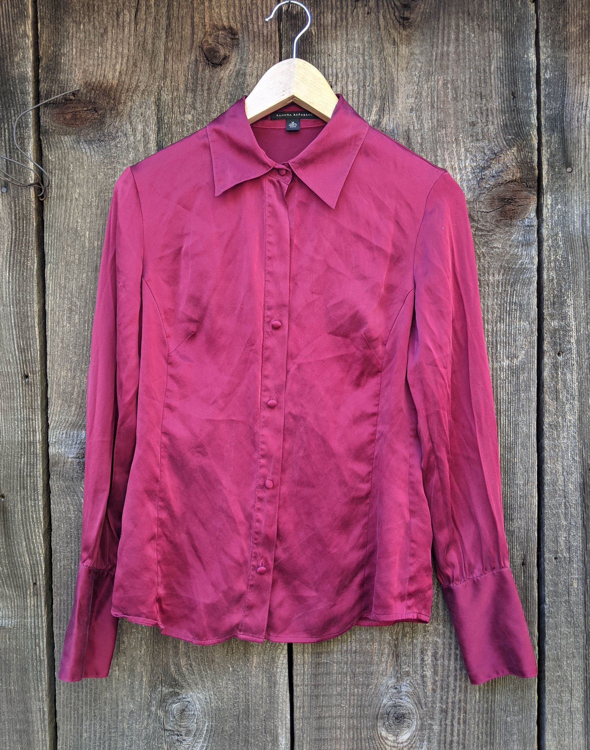 トップス 80s 90s \"PURA-SETA\" big silk shirt RED 80's Men's Dark Red Silk Shirt // Vintage Short Sleeve