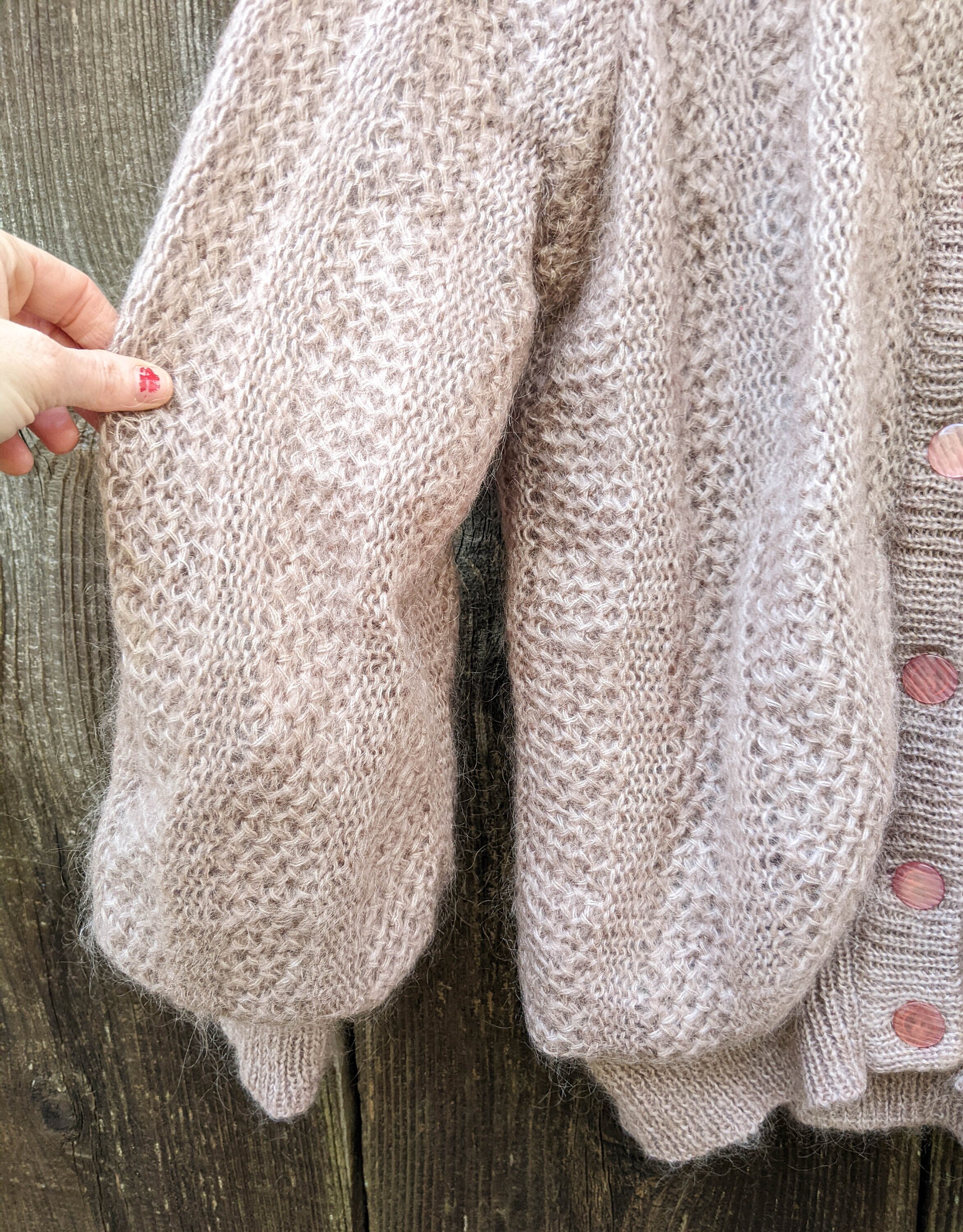 80s Vintage Mohair Cardigan / Mauve Chunky Knit Satin Lining