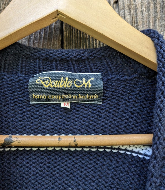 80s Vintage Irish Knit Cardigan / Double M Cotton Knit Navy Blue