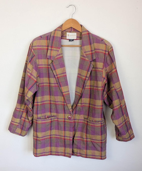 90s Plaid Cotton Blazer: Retro Y2K Purple Suit Jacket - Adolfo - Etsy