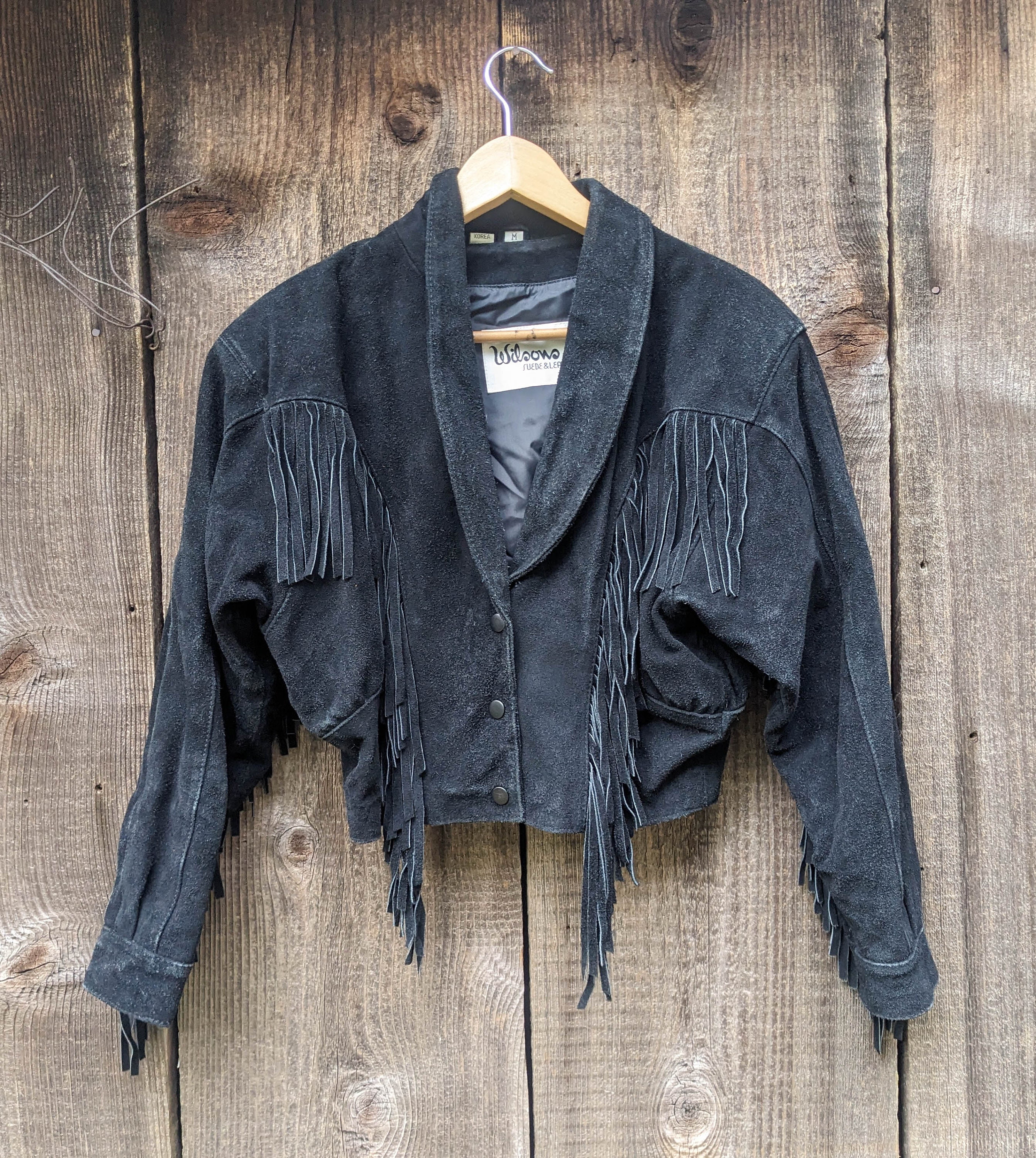 80s Vintage Suede Fringe Biker Jacket / Black Leather 80s Vintage Suede Fringe Biker Jacket / Black Leather