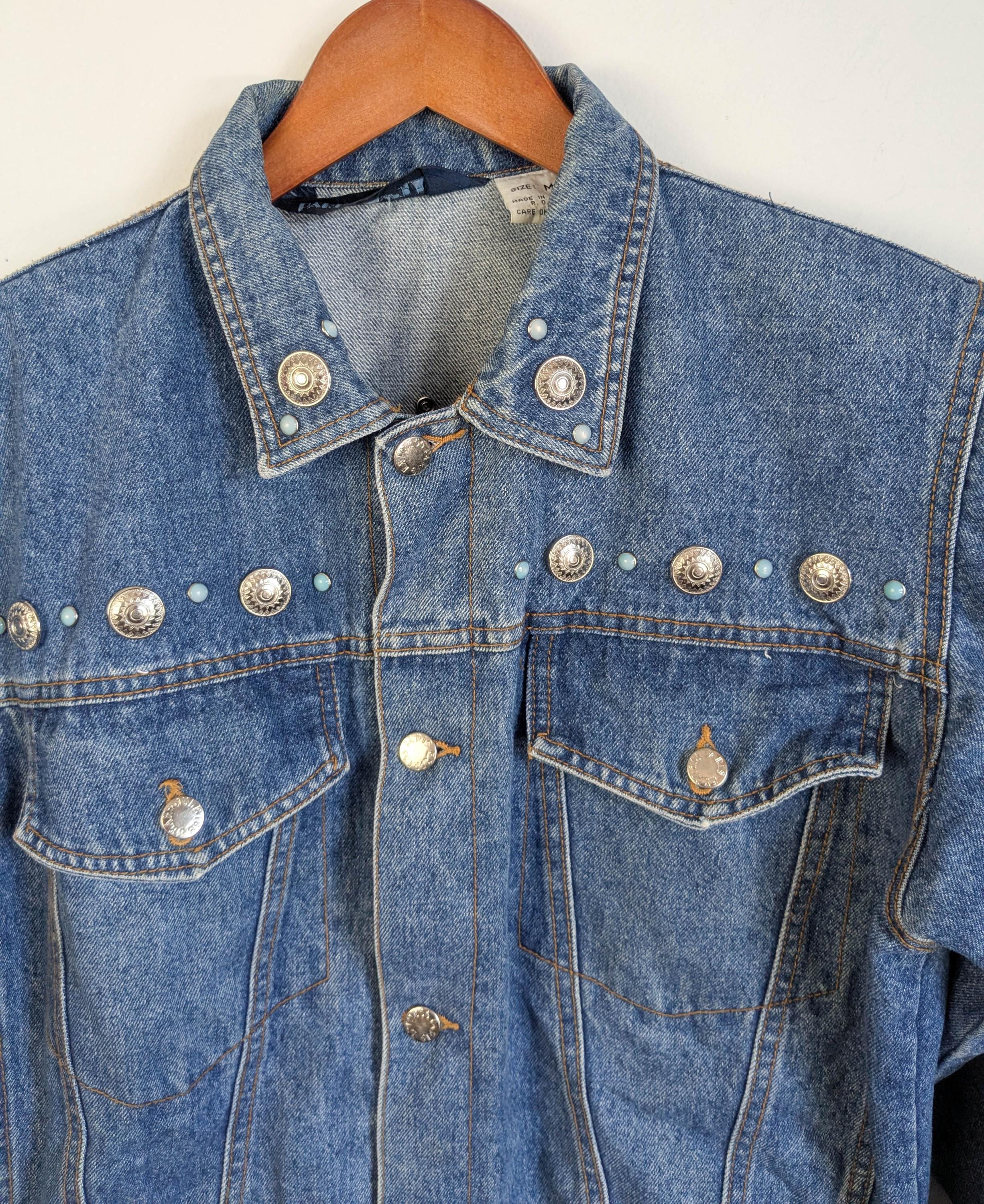 80s Vintage Studded Denim Jacket: Silver Concho Western Wear (M 