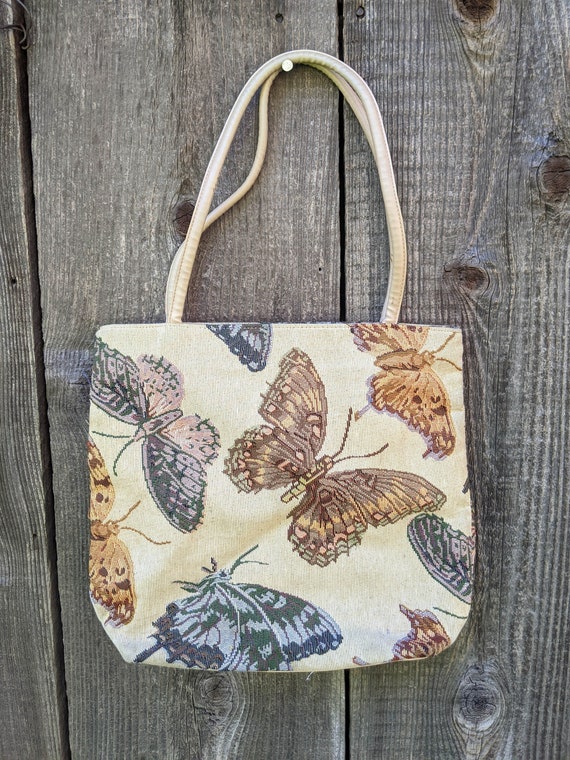 80s vintage butterfly bag canvas purse / beach tra