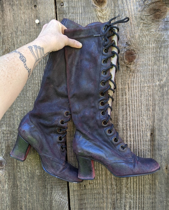 60s vintage purple leather gogo boots / eggplant … - image 2
