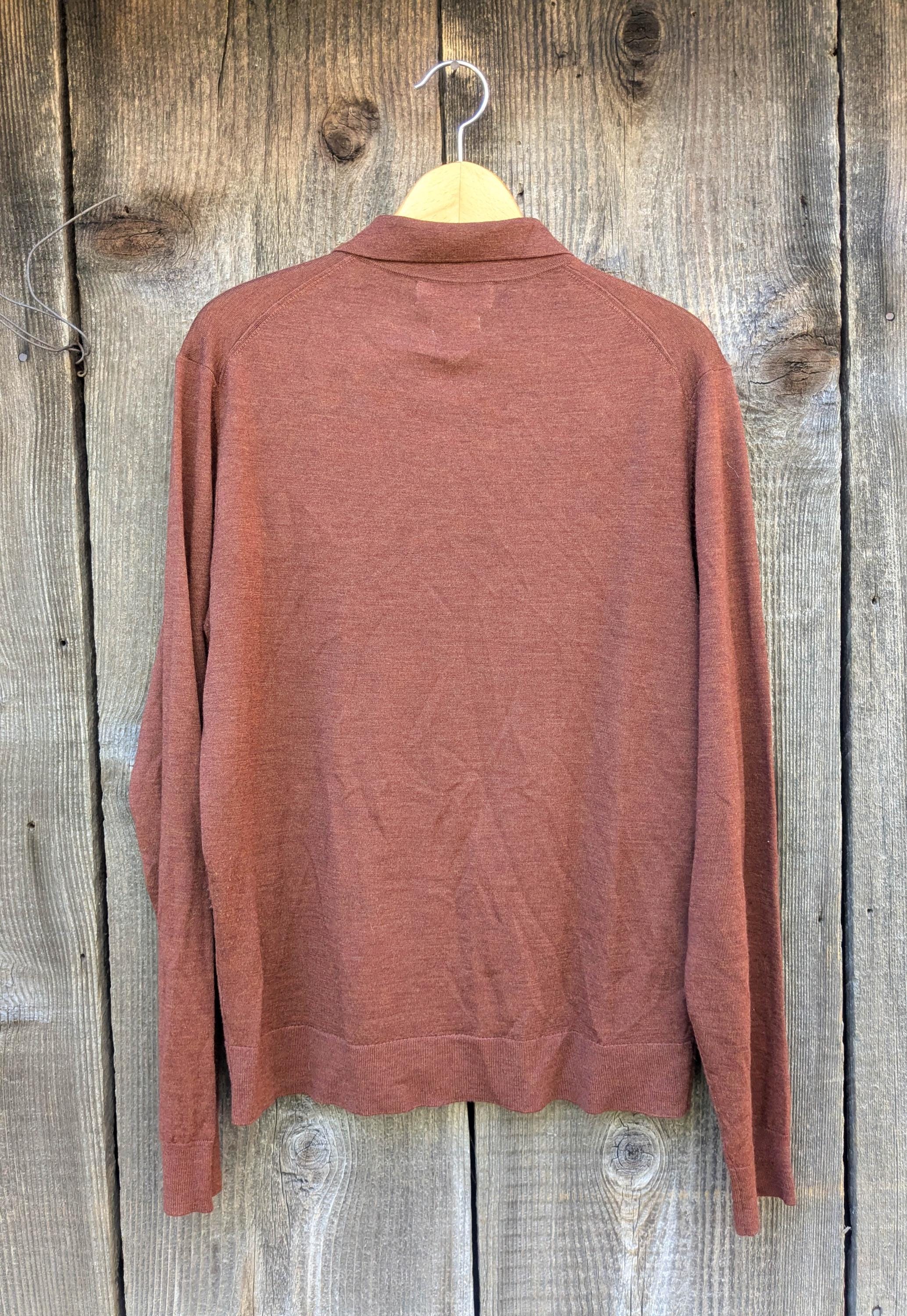 90s Vintage Merino Wool Henley Sweater / Collared Ruddy Clay Brown 