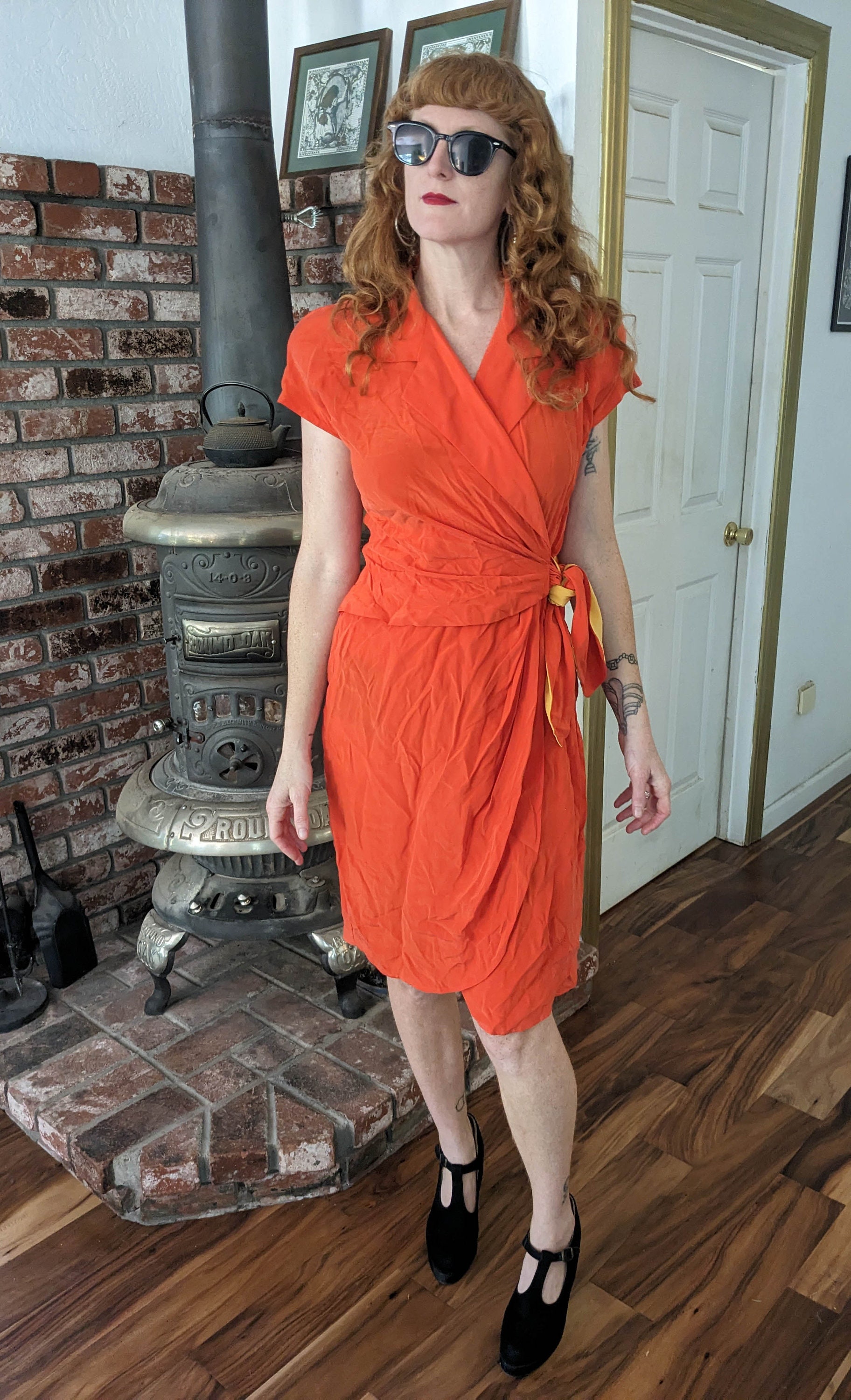 orange silk wrap dress Orange Silk Blend Wrap Dress