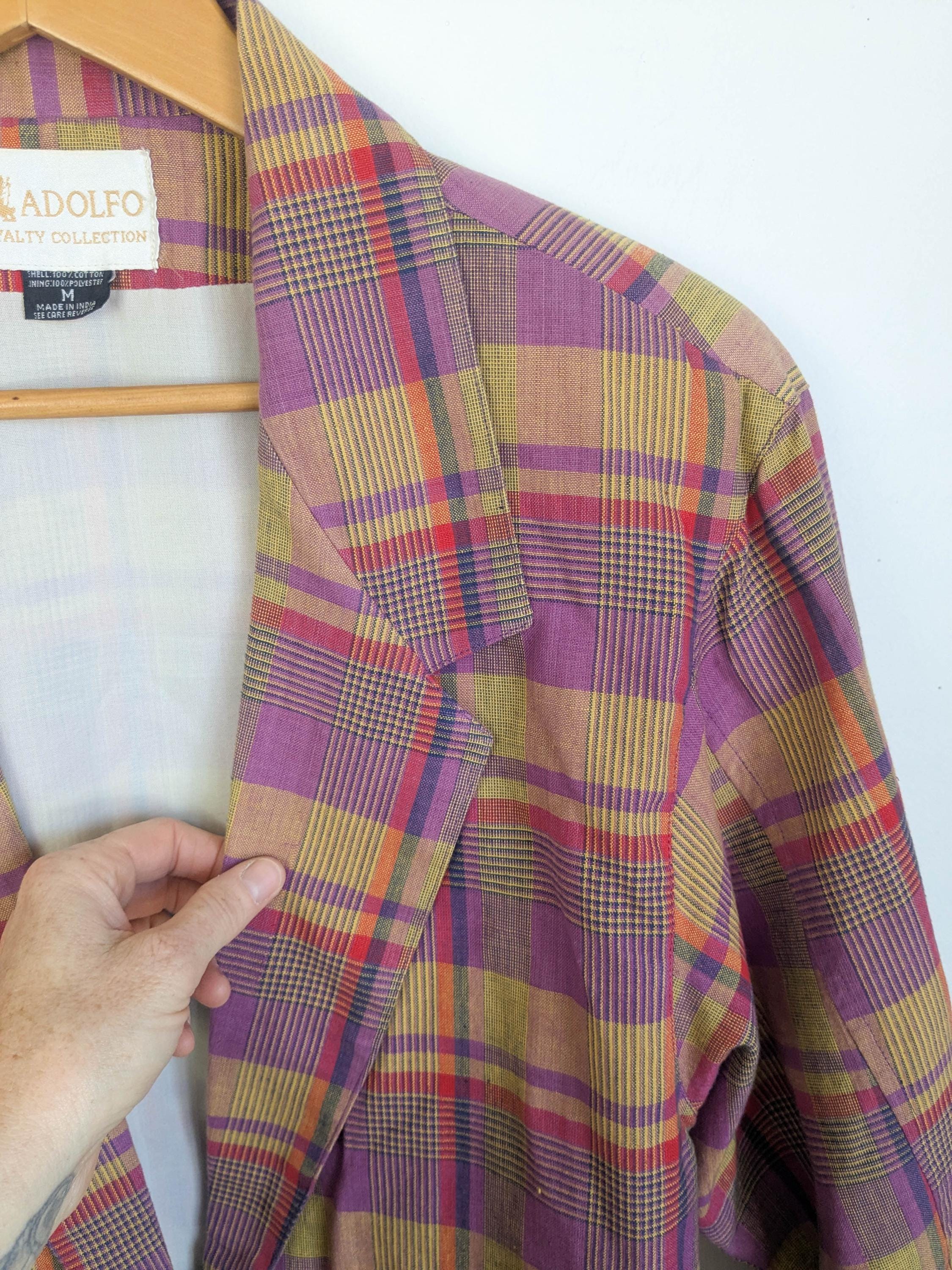 90s Plaid Cotton Blazer: Retro Y2K Purple Suit Jacket - Adolfo - Etsy